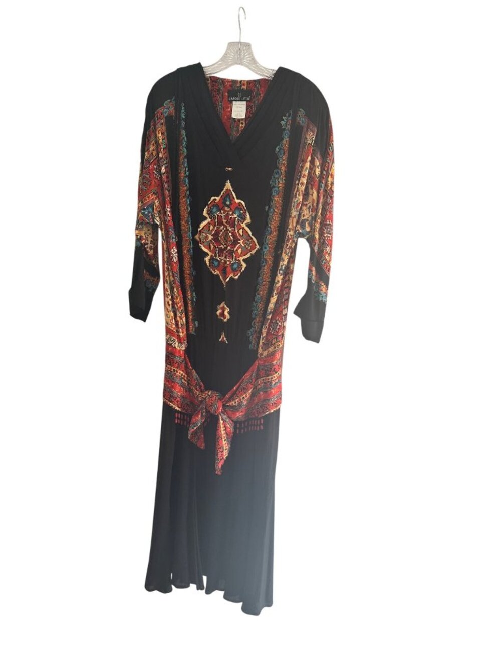 Carole Little Size 10 Vintage Multicolor Boho Midi Dress With Tie Waist Beads - Picture 8 of 12